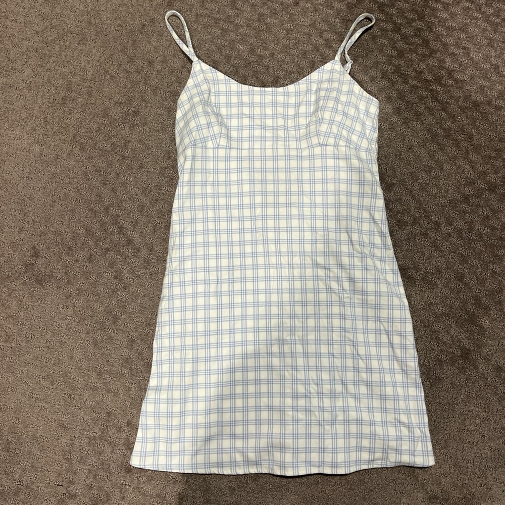 Brandy Melville Light Blue and White Plaid Chemise